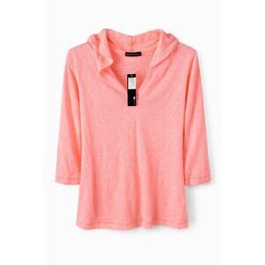 Nally & Millie Women's Pink Lightweight Knit Pullover Hoodie 3/4 Sleeve Size L